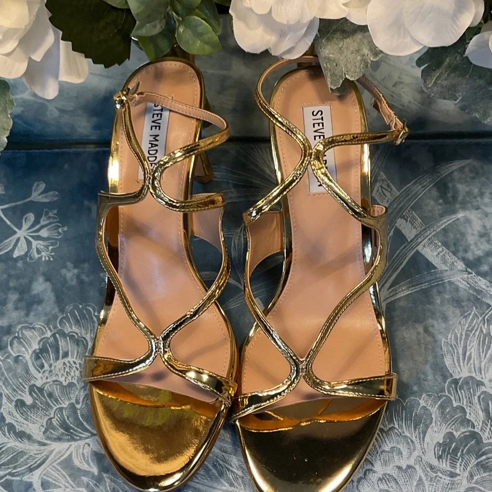Steve Madden Garcia Metallic Gold Strappy Heels - Picture 3 of 7